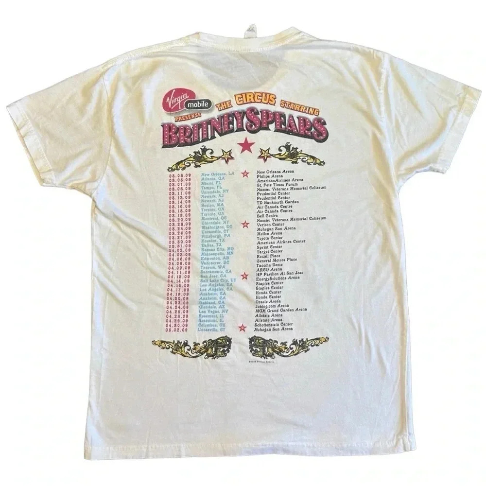 Y2K Britney Spears Circus Concert Tour Shirt White Pop Music Band Tee 2009 - Picture 3 of 8
